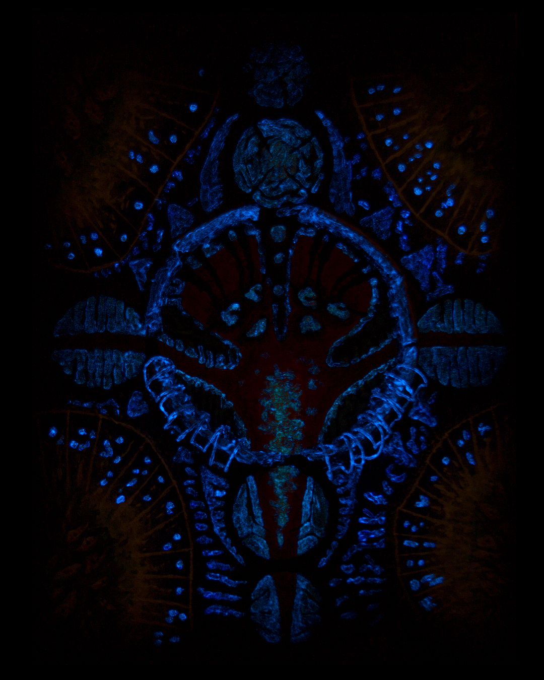 Dark illuminated mixed-media artwork by SHIZMOS